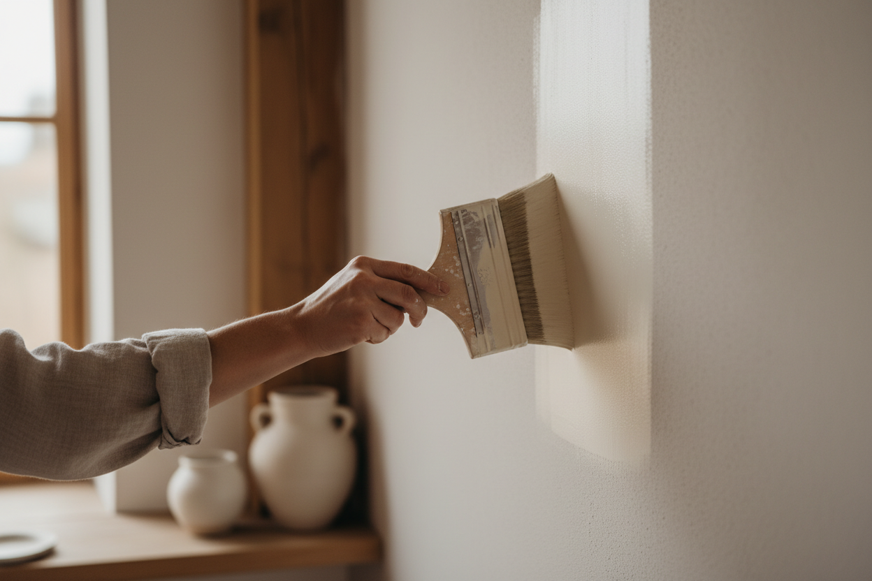 Application peinture chaux tons taupe